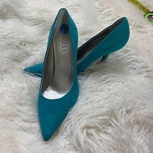 Guess Suede Peacock Blue Heels